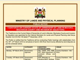 Ministry of Lands Notice: Taskforce on Ownership of Land in Mavoko, Machakos County